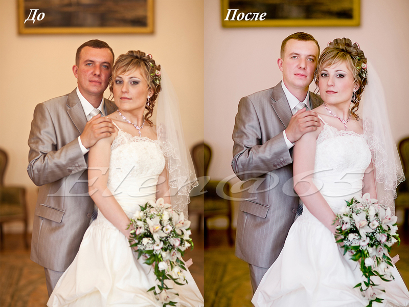 Цветокоррекция и ретушь свадебного фото.